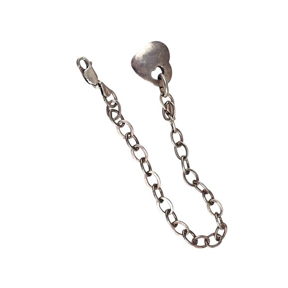 Sterling Silver Heart Charm Bracelet With Lobster Clasp & Star Engraving - Picture 5 of 9